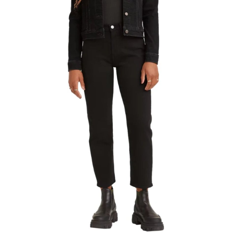 Levis Wedgie Straight Denim Jeans Pants Black Highrise Ankle Goth Women …
